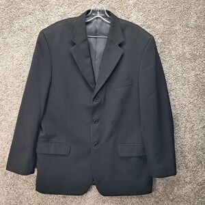 J.D. Christopher Mens 42R Black 100% Wool 3 Button Blazer Suit Jacket 7962